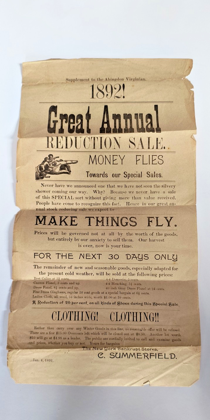 Antique 1892 Abingdon Virginian Newpaper Ad, Va