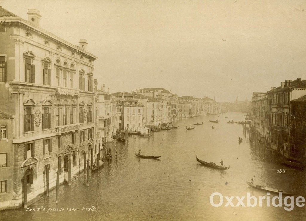 GRAND CANAL VENICE ITALY Albumen Photo 1880 Gondolla Rialto Venezia LARGE Ships