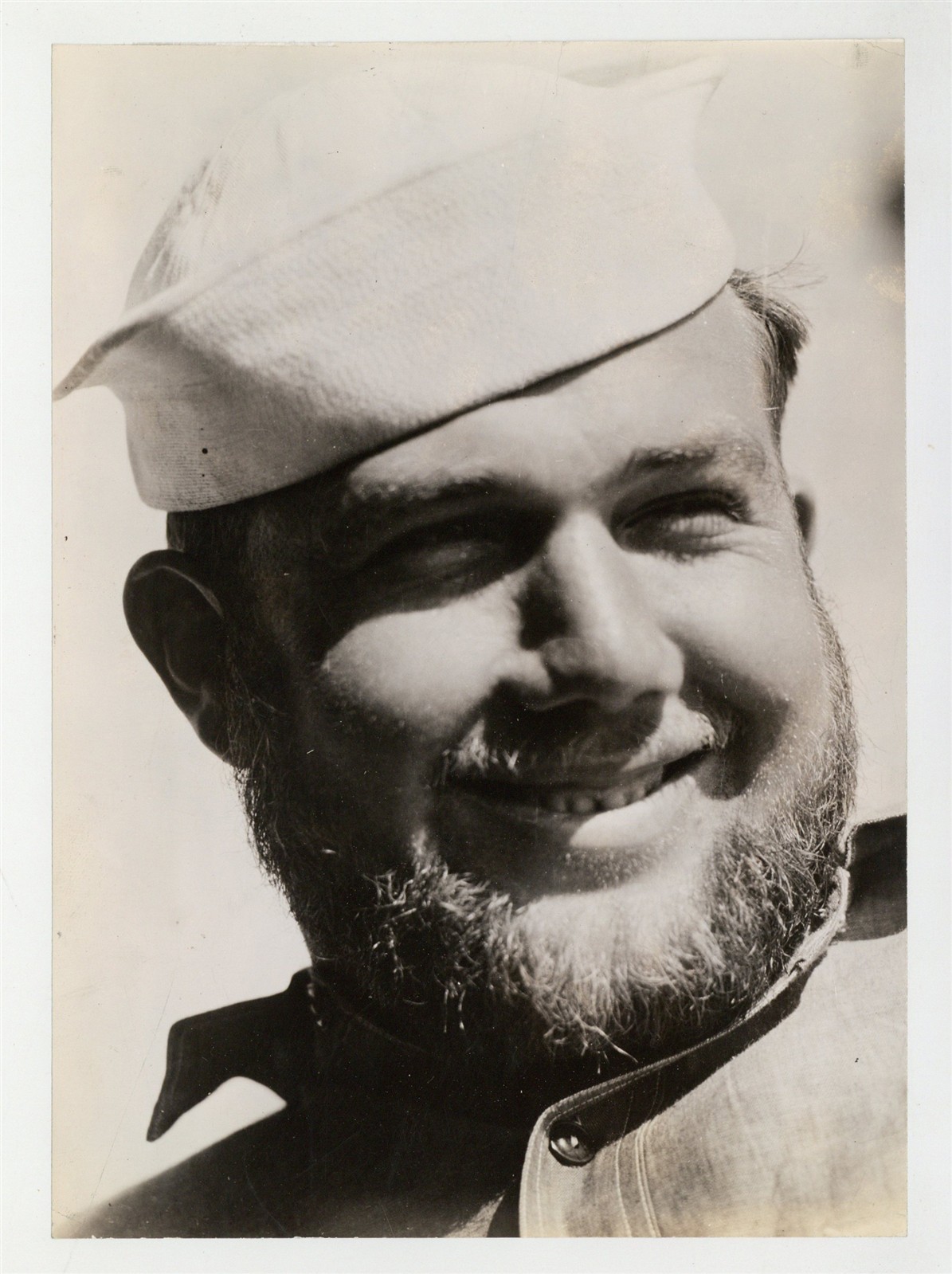 Rugged Bearded Husky Sailor Bear Man 1945 Coast Guardsmen Photo Gay Bears J15604