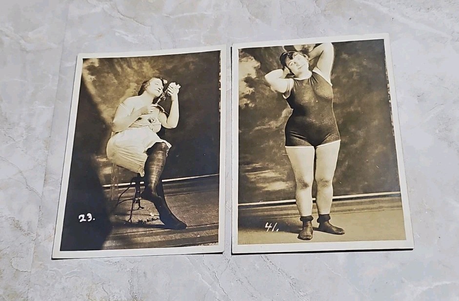 Antique Glamour Photo Lot 2 Women Swimsuit Figure Study Risqué c1910s