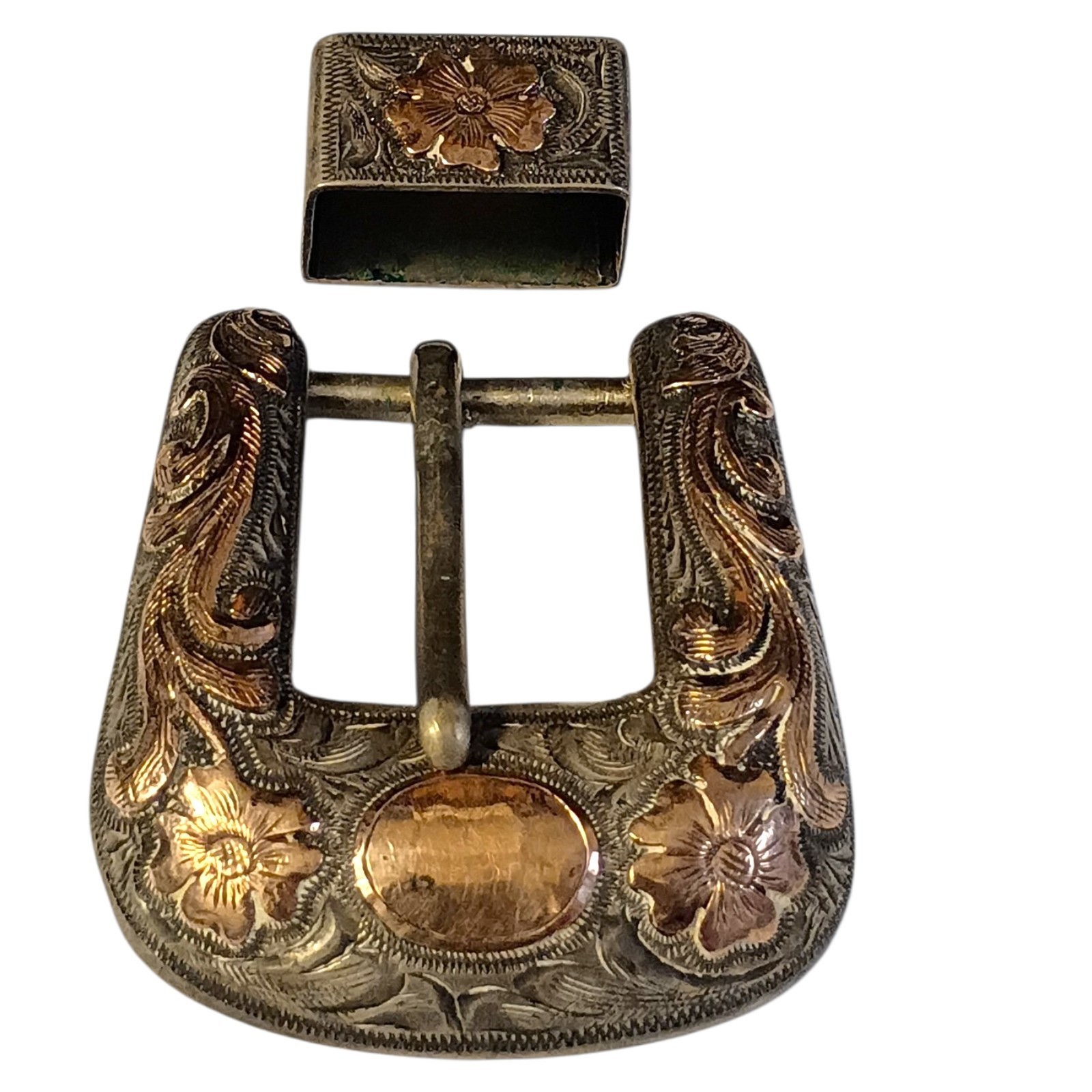 Historic Hollywood Saddlery LTD Sterling Silver 10k Gold Buckle, Keeper Set