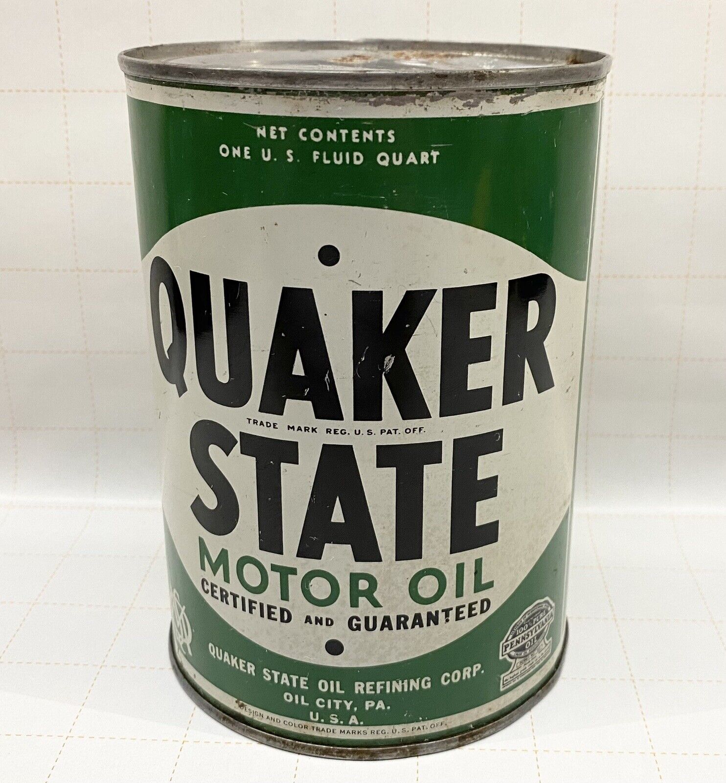 Vintage Quaker State Motor Oil 1 Quart Medium SAE 30 Can EMPTY