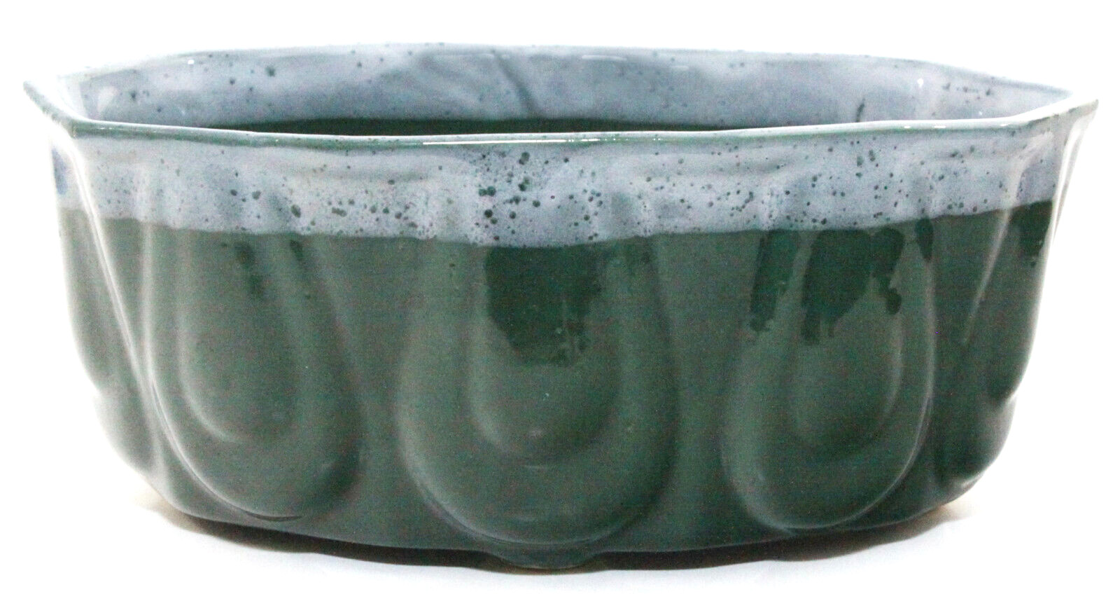 USA Pottery Planter Green Drip MCM Bowl Ceramic Embossed 3.25\