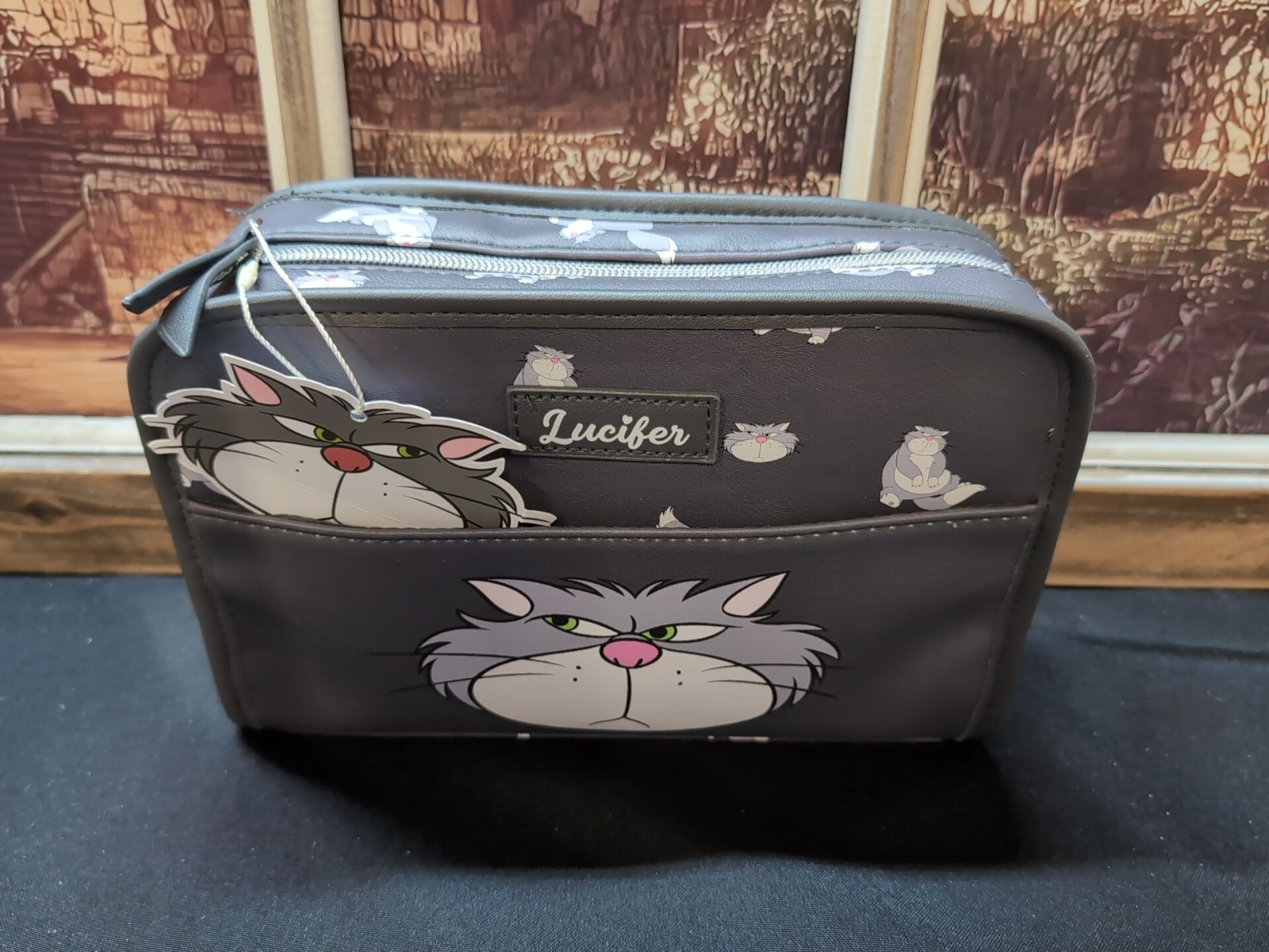Primark X Disney Lucifer Cat Charcoal Gray Cosmetic Travel Bag NEW Large Size Primark X Disney Lucifer Cat Charcoal Gray Cosmetic Travel Bag NEW Large Size