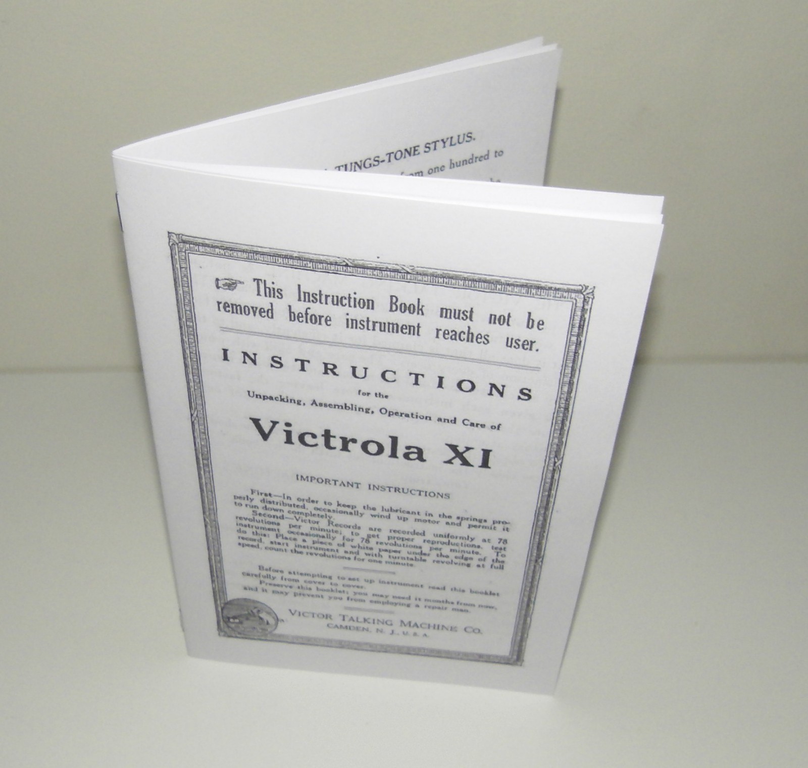 Victor Victrola XI  Gramophone Phonograph  Instruction Manual Reproduction