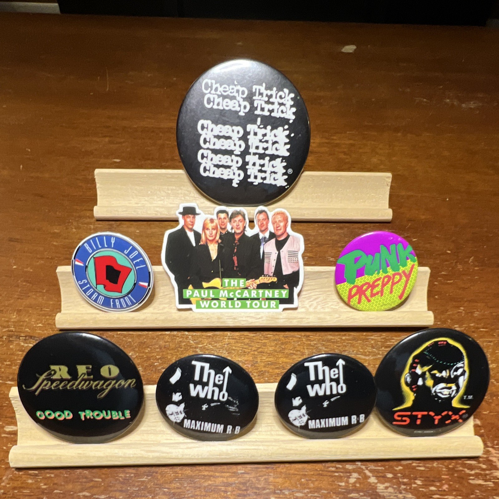 Vintage 70s 80s Rock Band Pinback Button Lot (8) Cheap Trick Who McCartney Styx