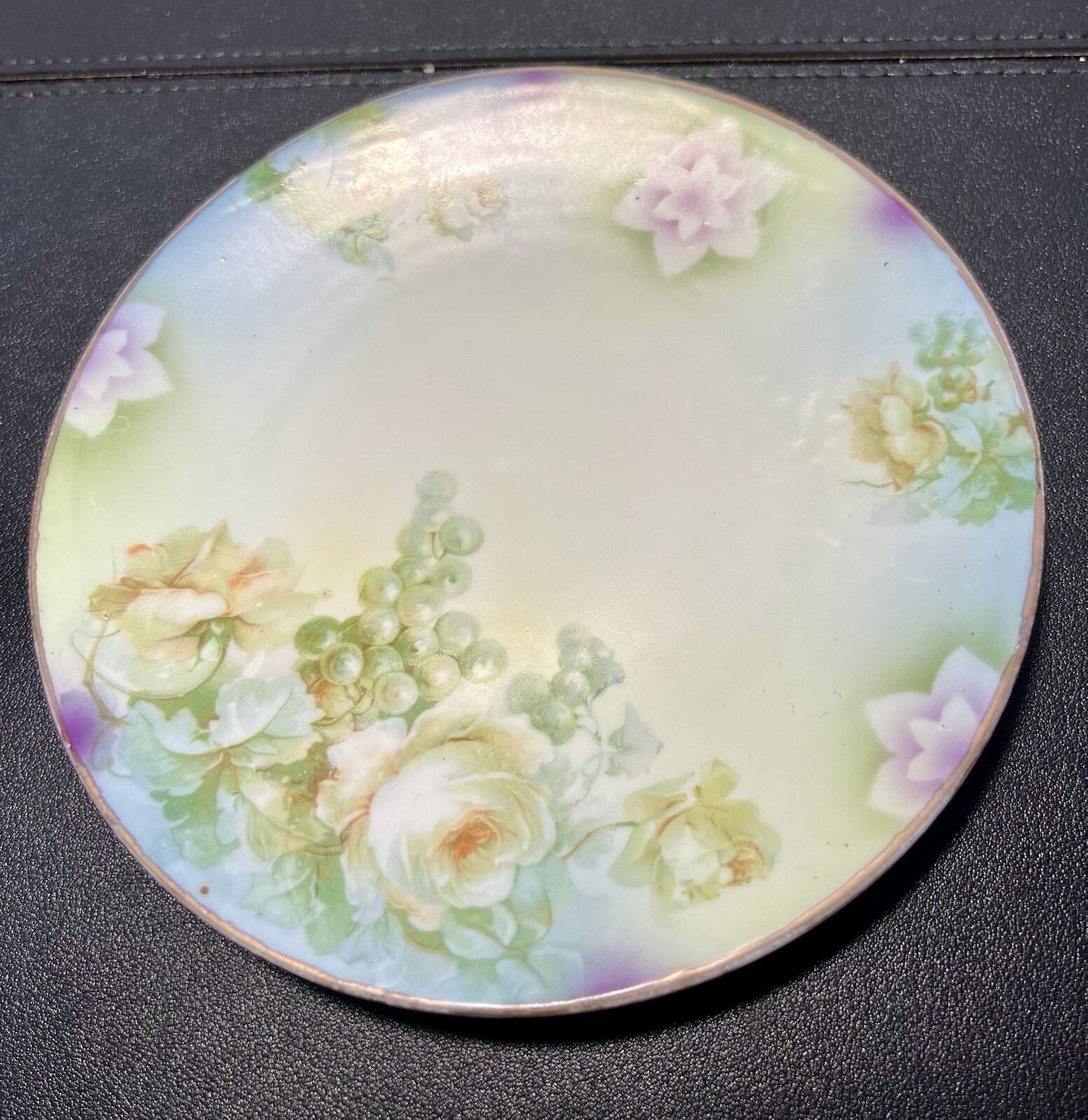 Steinmann Silesien Bavaria Vintage 1932-1938 Hand Painted Roses Grapes Plate 6.5