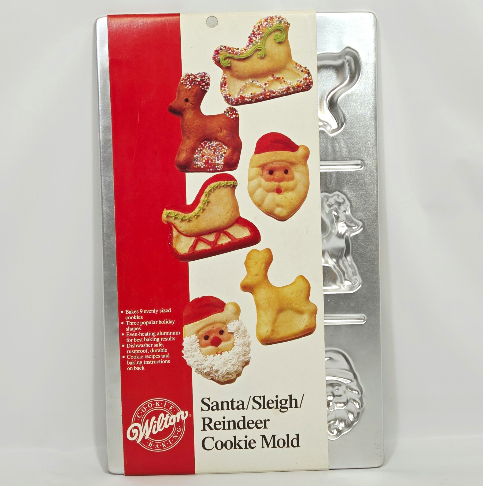 Vintage 1986 Wilton Christmas Cookie Mold Pan Santa Sleigh Reindeer Aluminum NOS