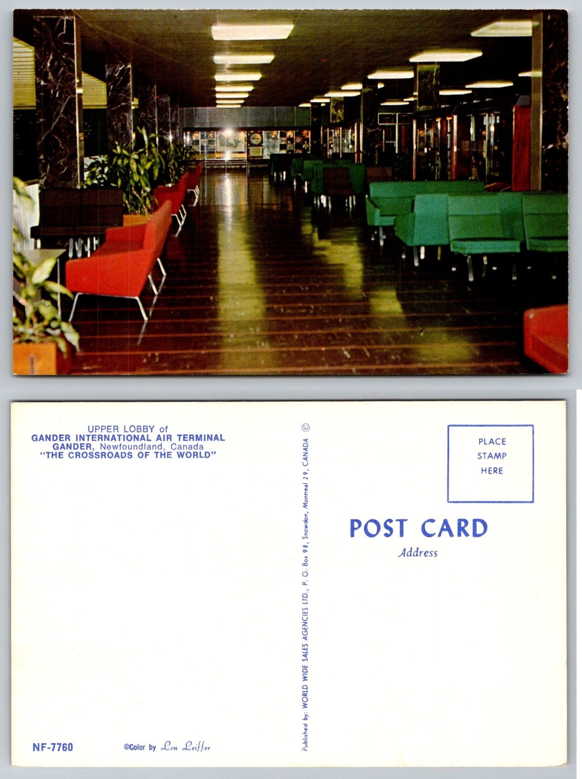 Gander Newfoundland Canada International Air Terminal Lobby Postcard