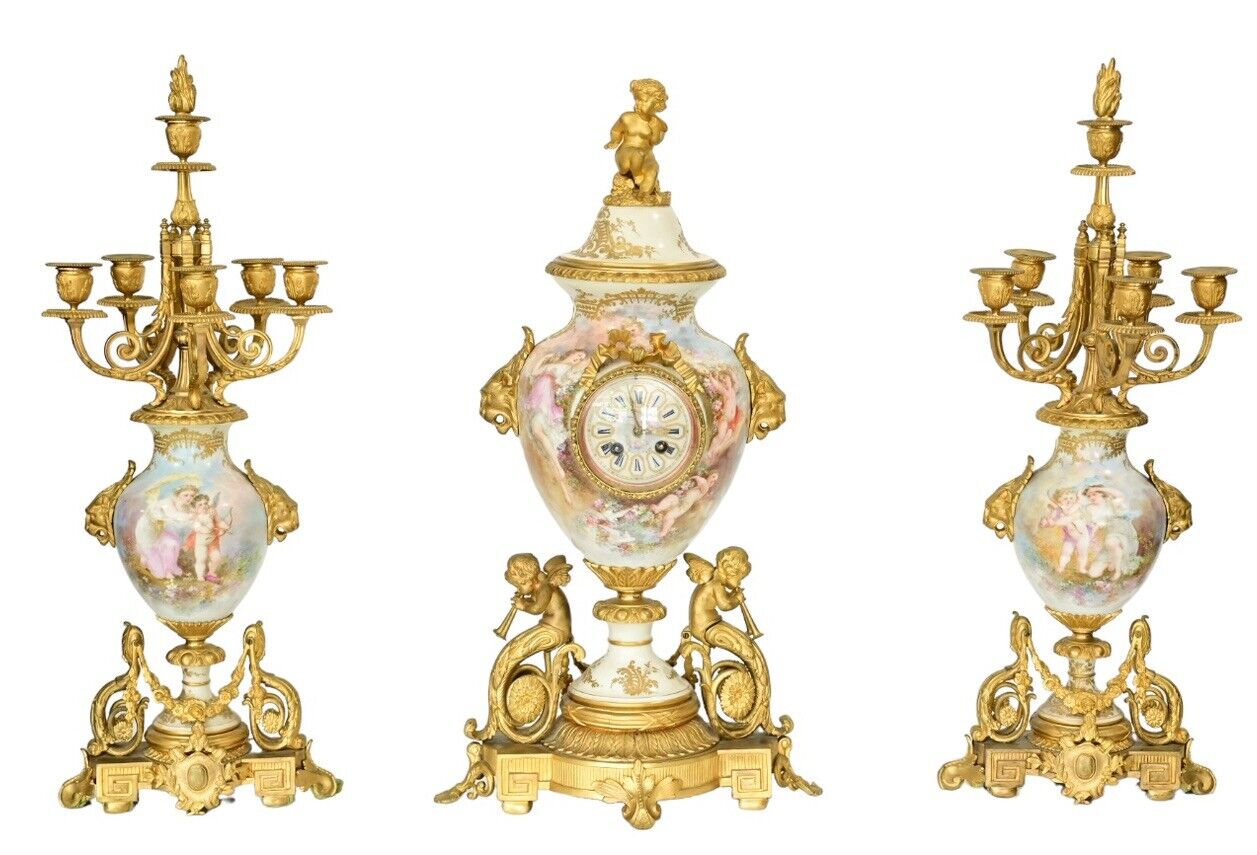 Exceptional Antique Tiffany & Co Porcelain & Bronze Clock RARE