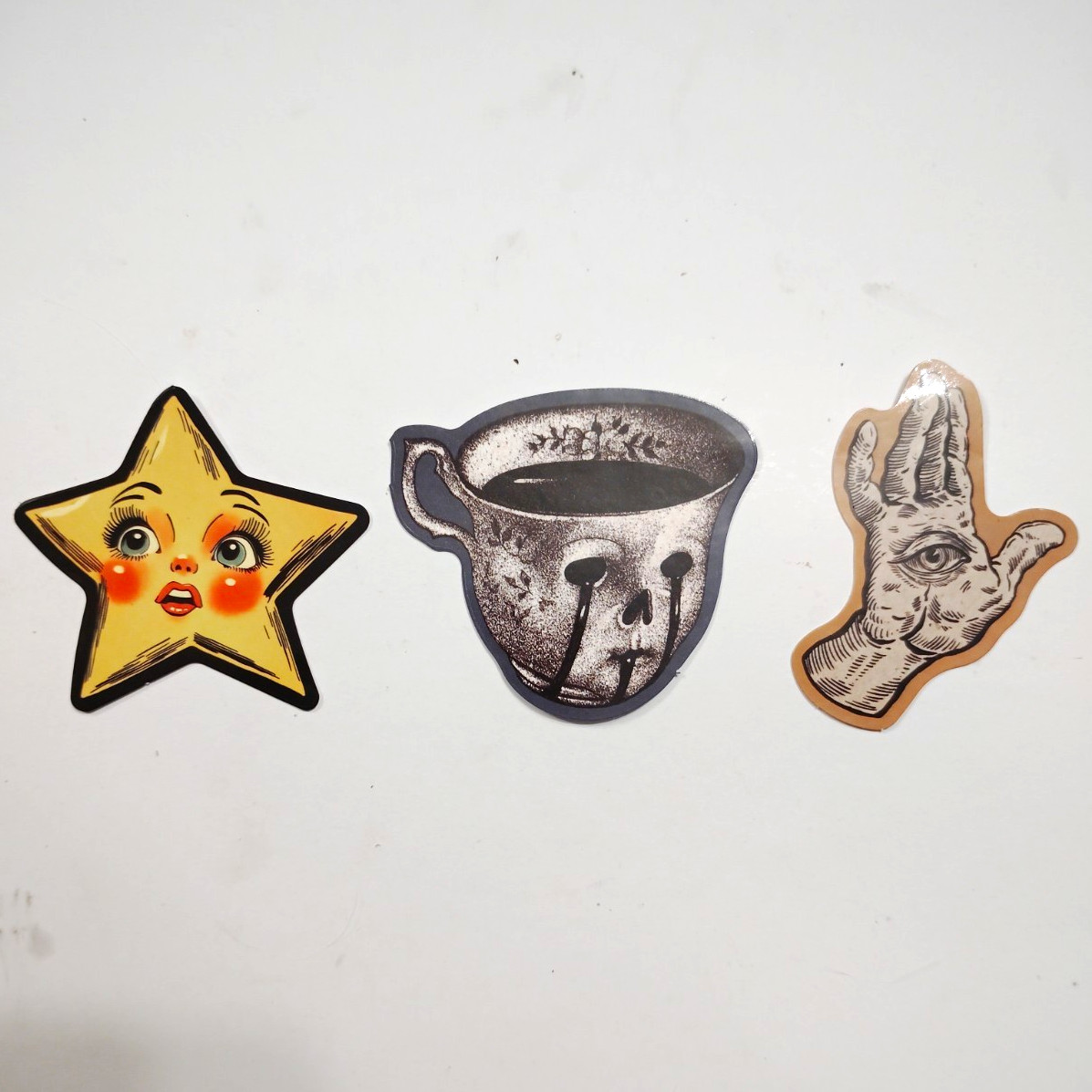 3 Pc Vintage Sticker Pack Creepy Cute Star Crying Coffee Cup Occult Hand Decals