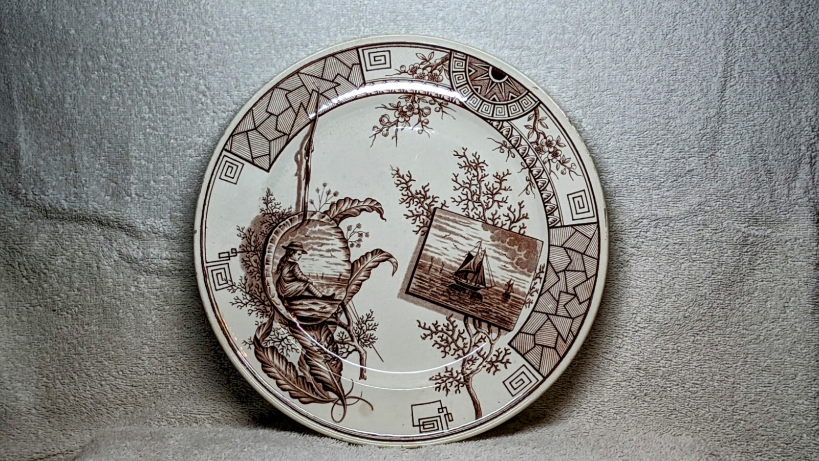 Antique 1800s Davenport Pottery Luncheon Plate Mersey Brown Crafted in England