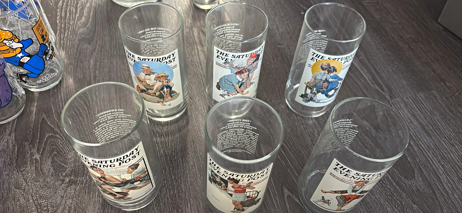 The Saturday Evening Post Set of 6 Norman Rockwell 12 oz Clear Glasses