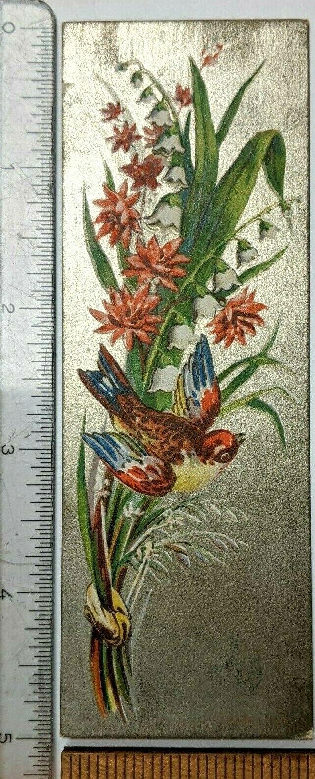 c1880s Portsmouth NH James Connell Clocks Watches Trade Card Bookmark Bird Vtg