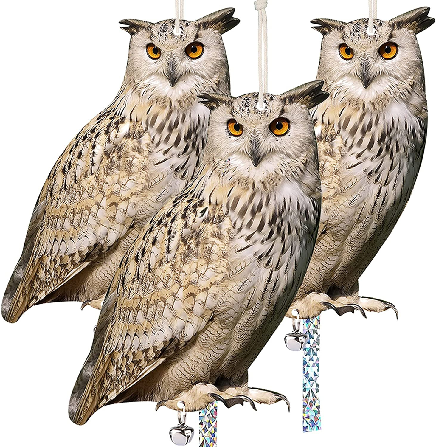 Fake Owl Reflective Hanging Bird Decoration Effective Bird Control Device 3 Pack