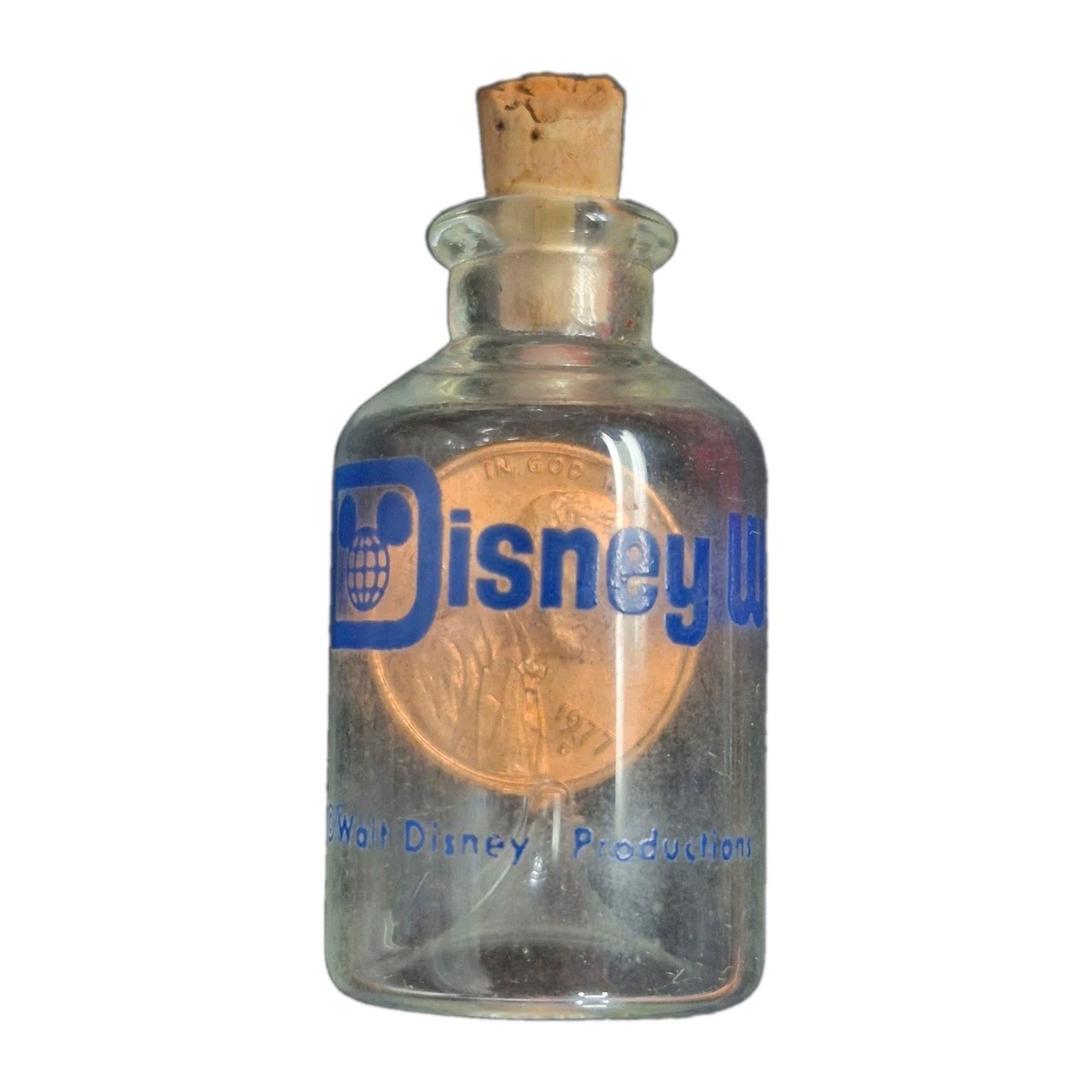 Vintage 1977 Walt Disney World Penny in a Bottle Glass Souvenir 