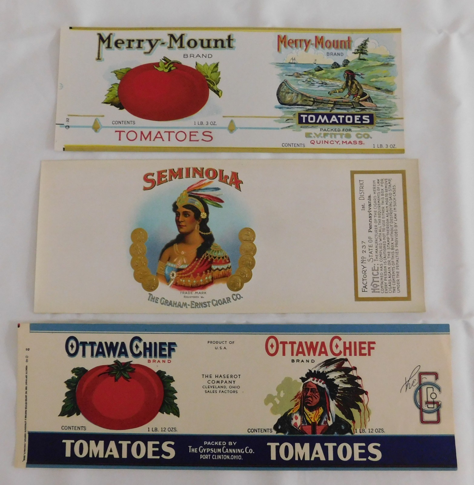18 Different Nice Vintage Can Labels with Native American Images