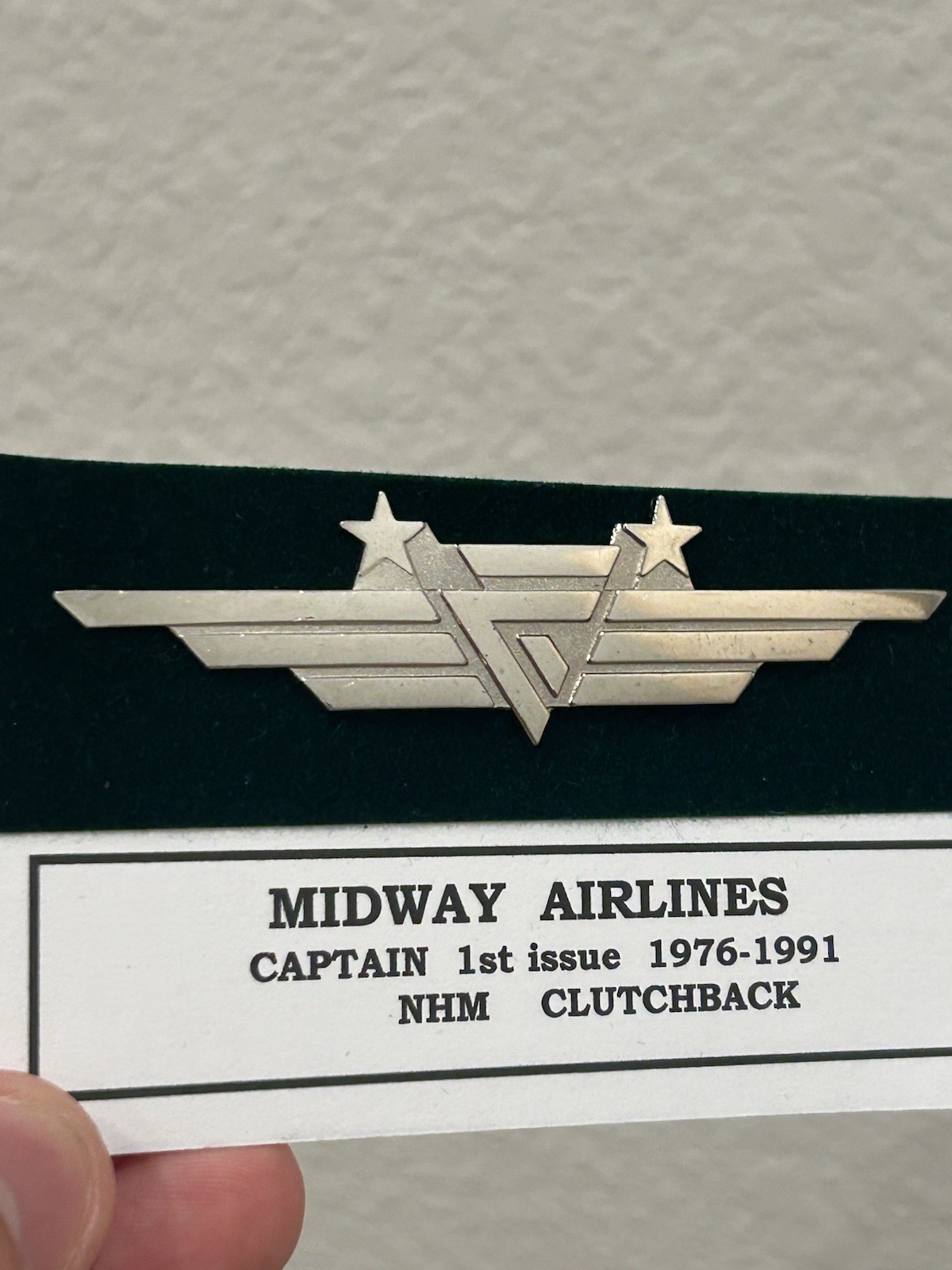 Vintage Midway Airlines Captain Wings Pin 1st Issue 1976-1991 Dual Star
