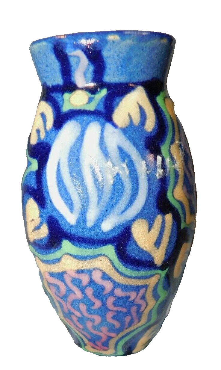 ART DECO MADE IN GERMANY ART POTTERY VASE BLUE ABSTRACT DESIGNS~6\