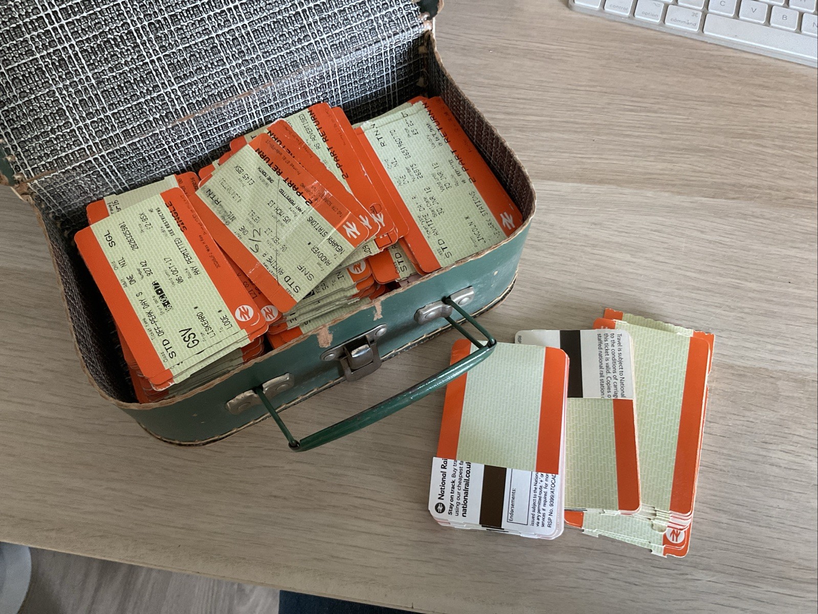 VERY LARGE COLLECTION OF TRAIN TICKETS IN A OLD CASE. INCLUDES UNUSED EXAMPLES.