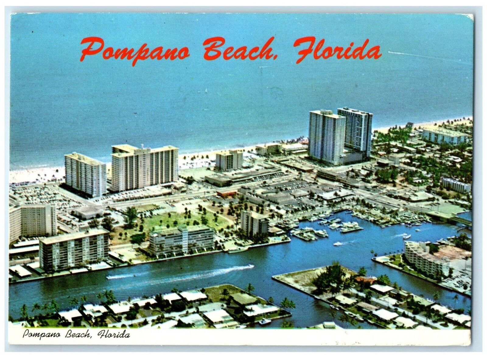 1984 Aerial View Of Pompano Beach Florida FL, Inland Watery Boat Posted Postcard