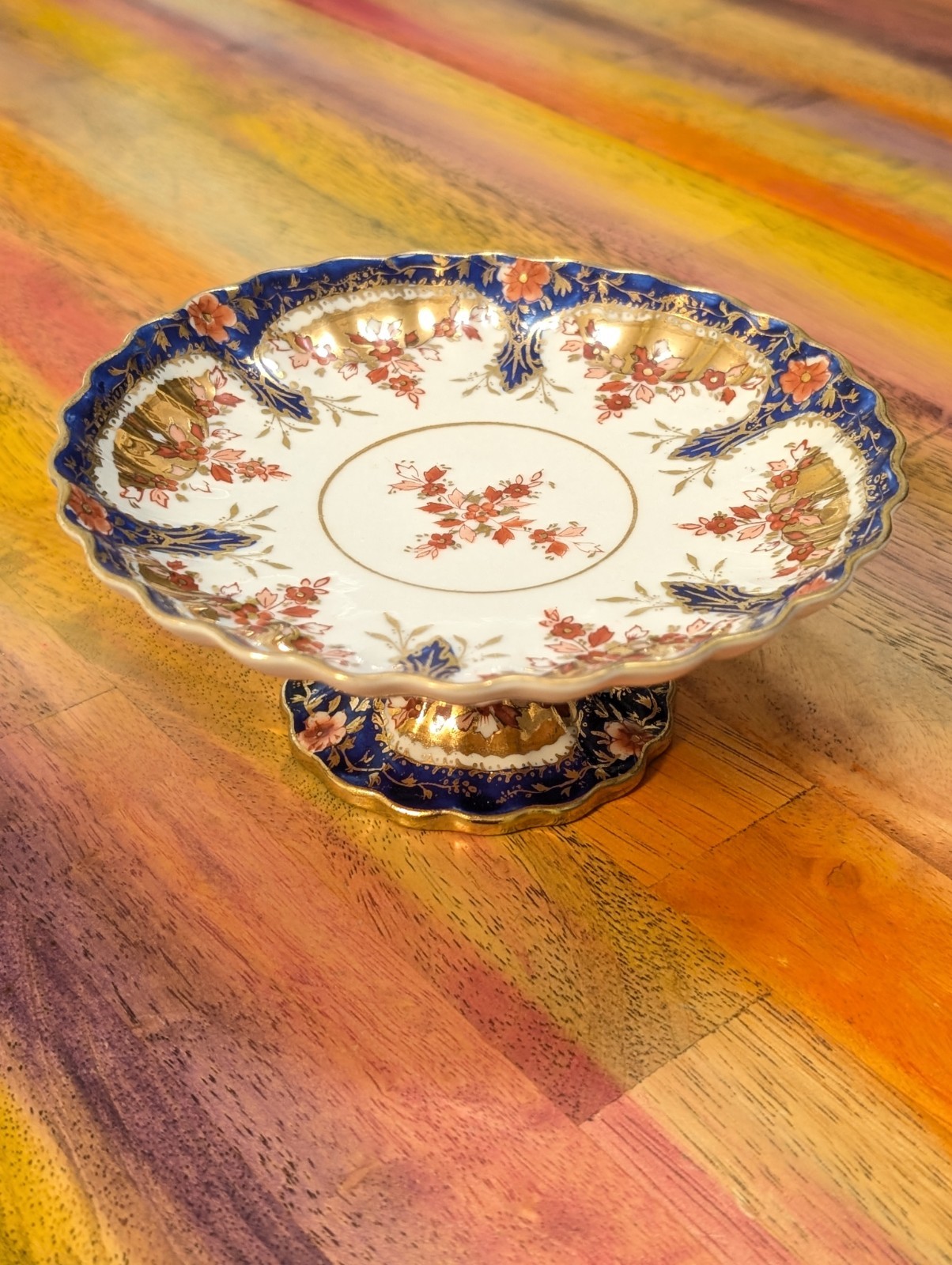 ⭐VTG Hal-Sey Fifth Ave Dessert Tray Stand Footed Plate Japan Floral Gold RARE