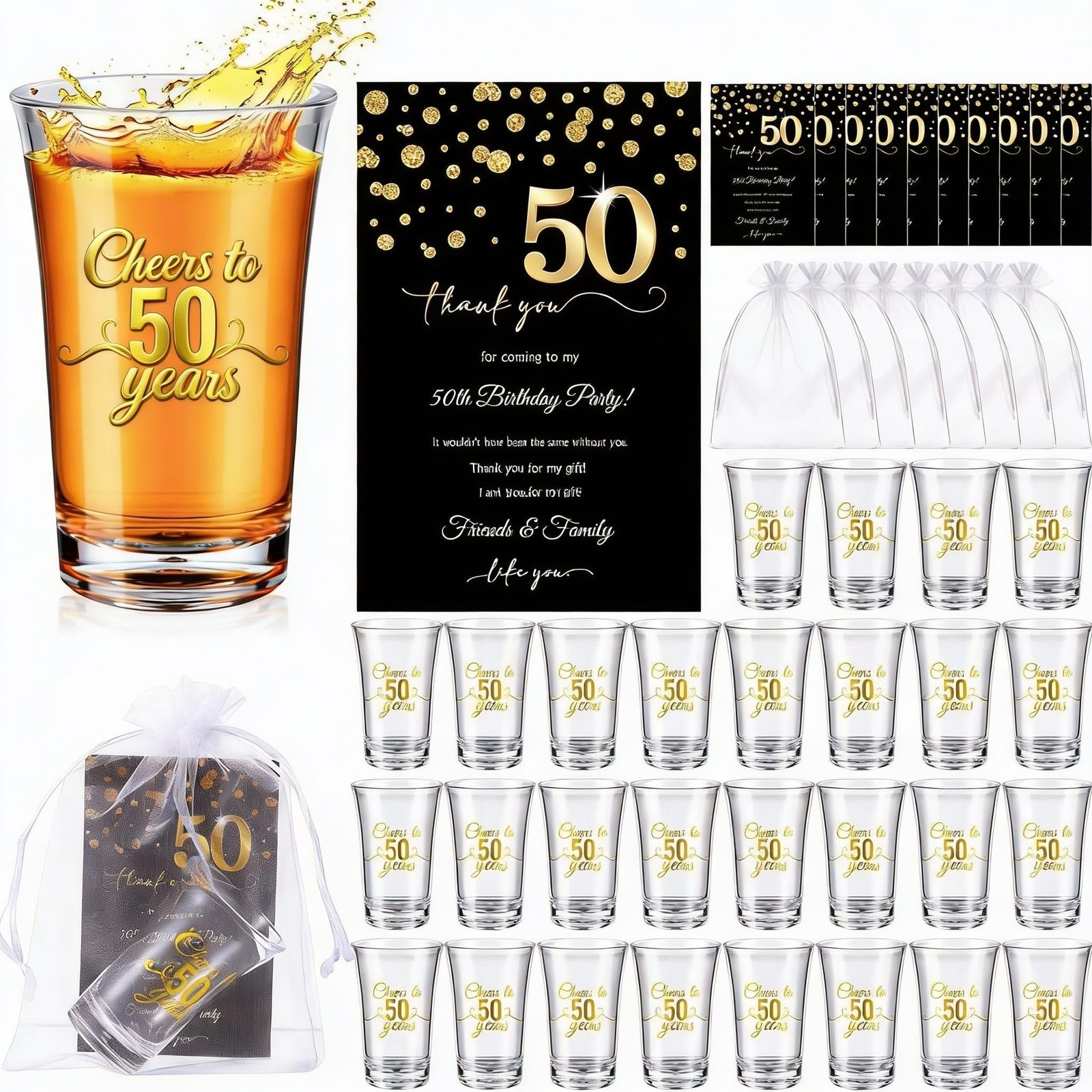 FillTouch 50 Sets Birthday Party Favors for Guests Bulk, 1.4 oz Cheers to 40/...