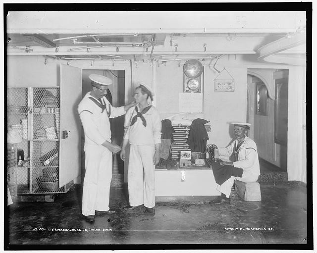 Photo:U.S.S. Massachusetts Sailors Tailor Shop 1910s Naval Interior