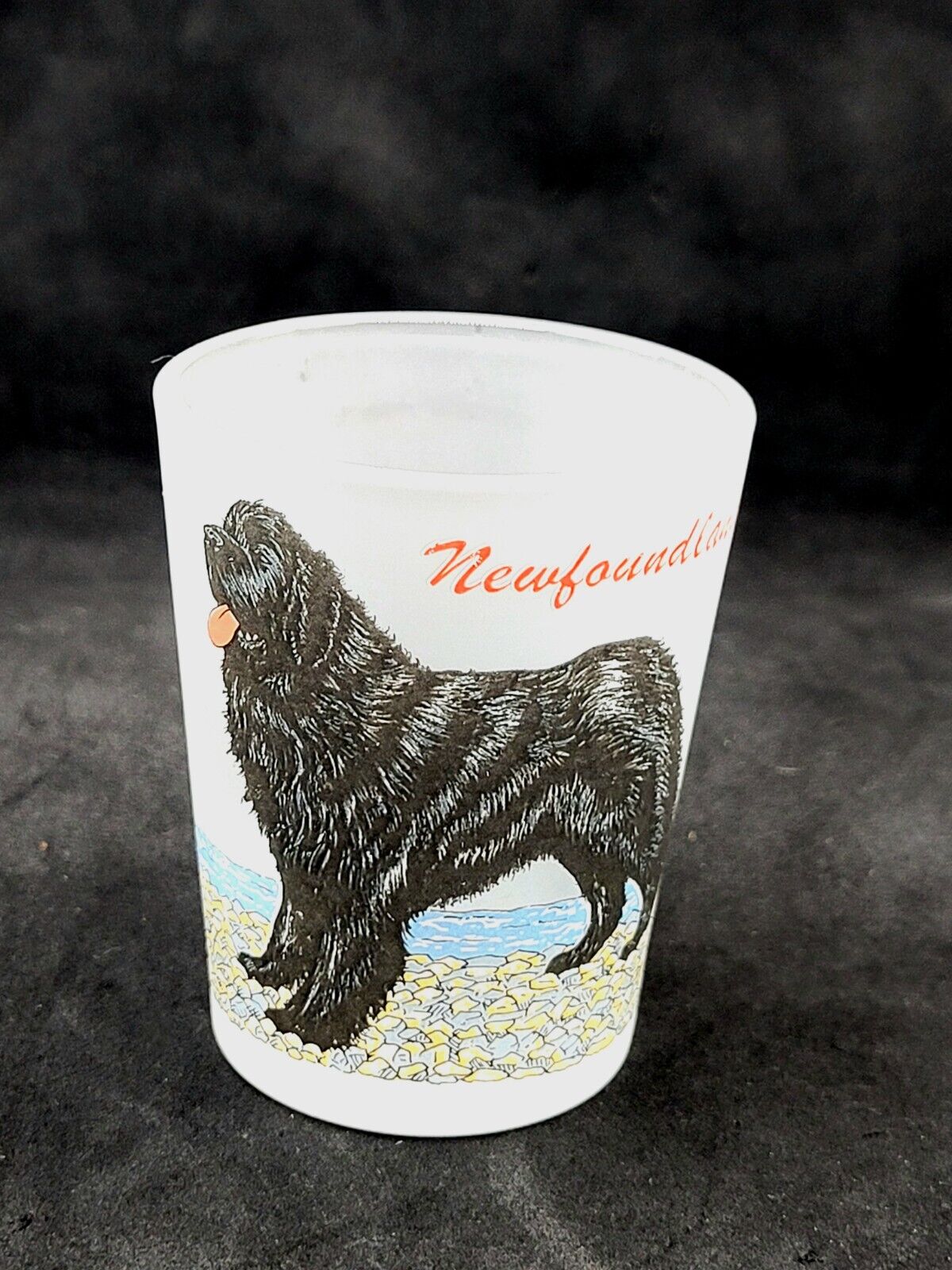 Vintage Newfoundland Dog Shot Glass Newfie Frosted Barware