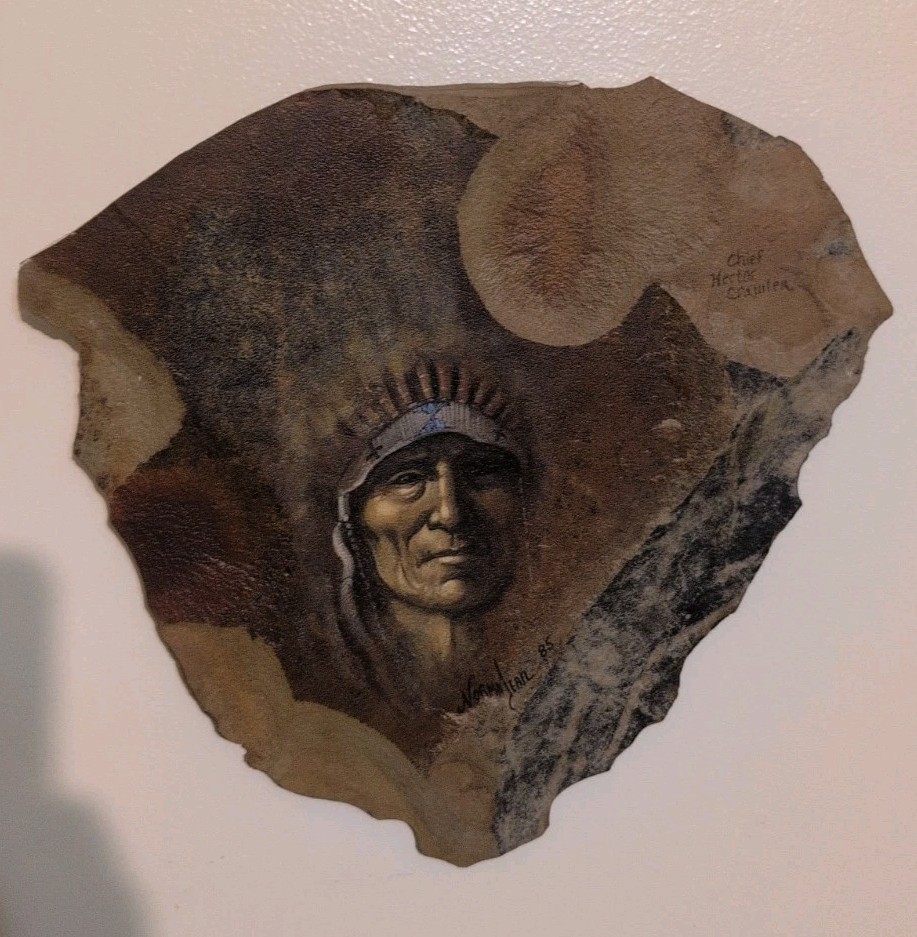Vintage Norma Jean Signed Slate Stone Native American Art Chief Hector...