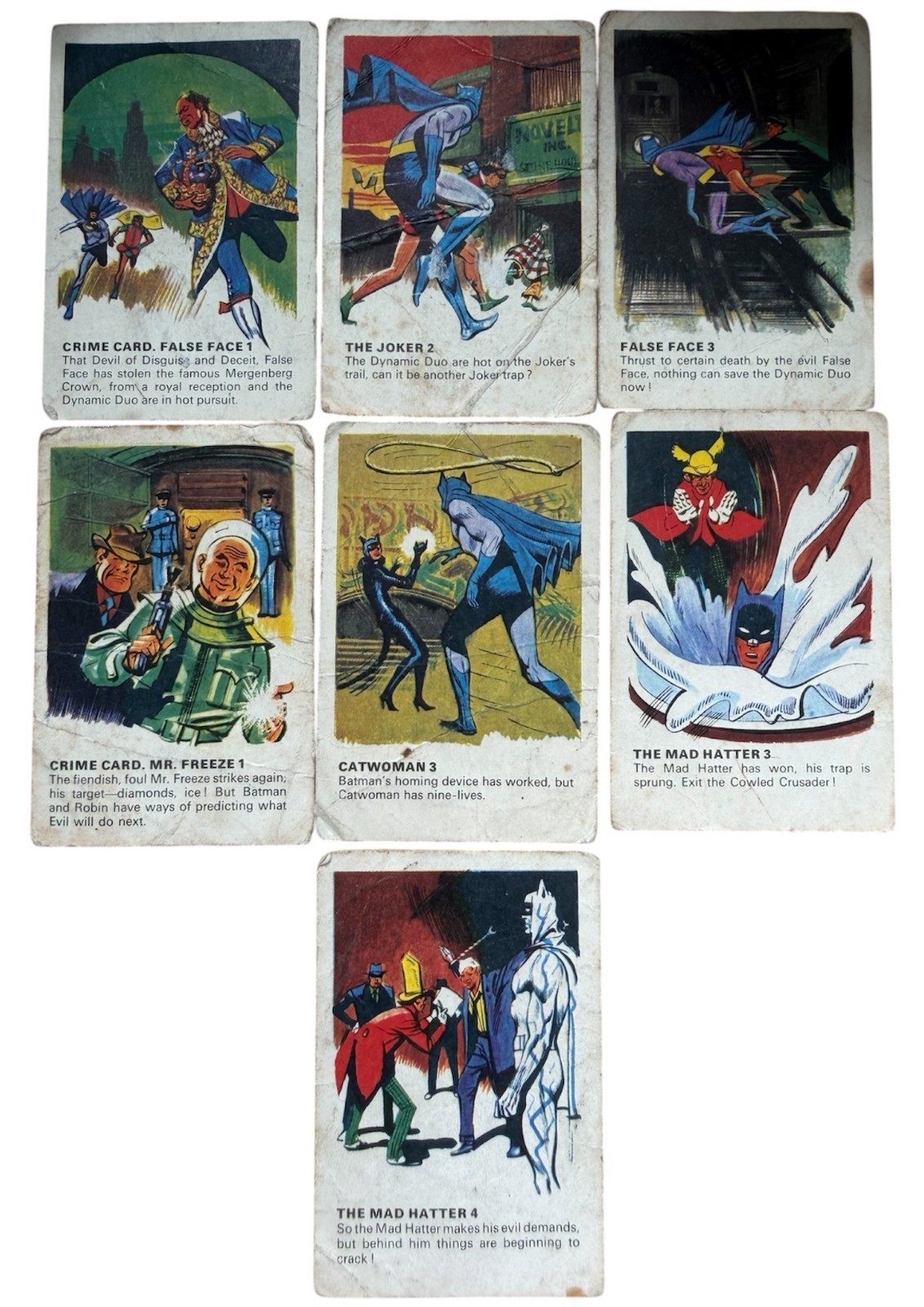 Vintage 1966 Batman Macleans Tooth Paste Set Of 7 Cards From 32 Card Set - RARE