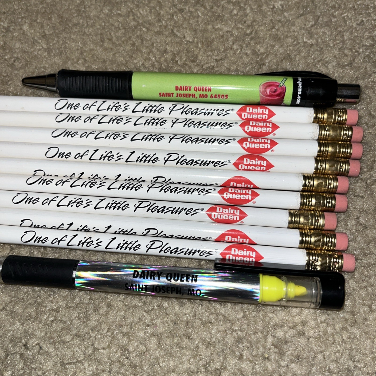 Lot Of 11 Vintage Dairy Queen MO Pencil ✏️ 2 Pens One of life’s little Pleasures Lot Of 11 Vintage Dairy Queen MO Pencil ✏️ 2 Pens One of life’s little Pleasures