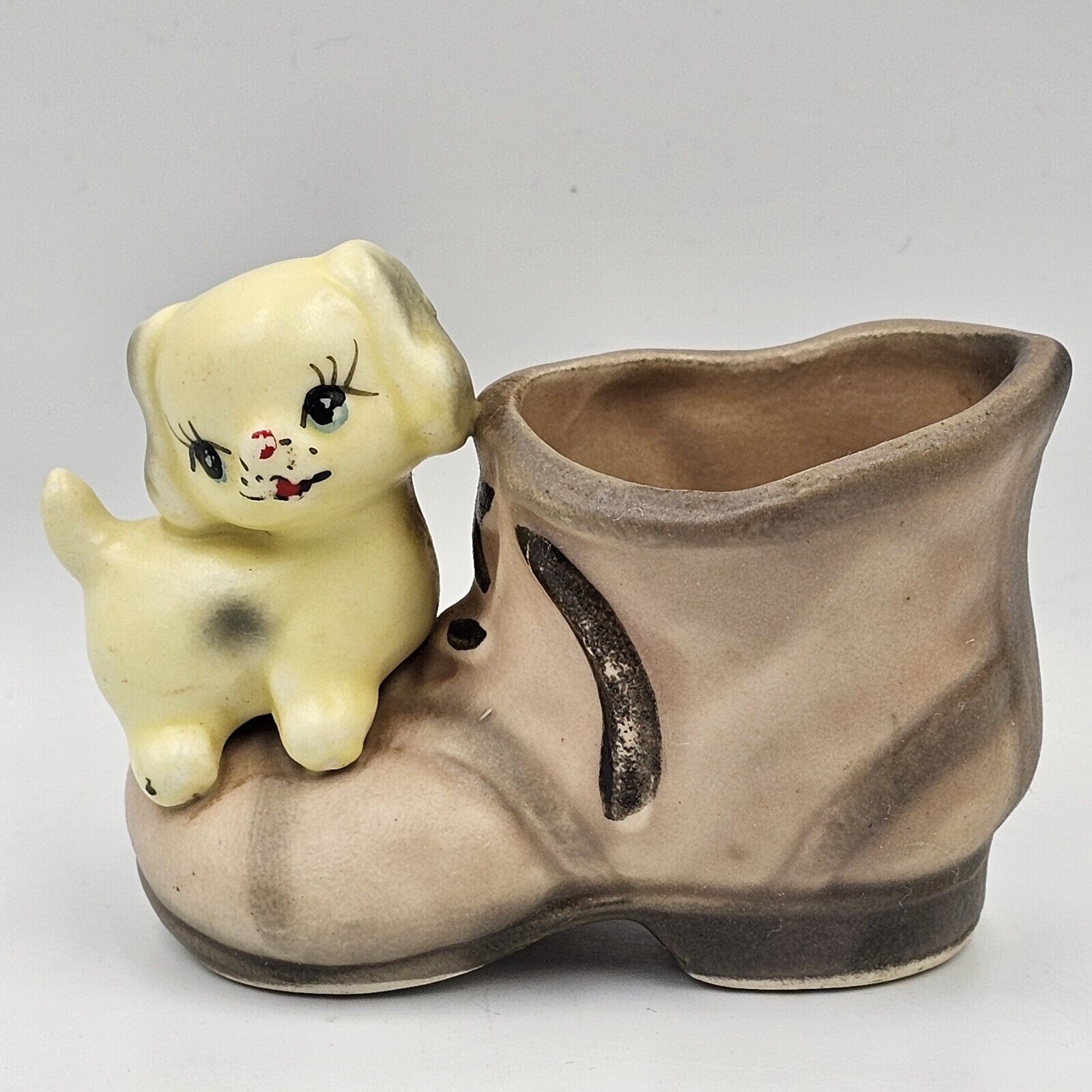 Vintage Enesco Puppy Dog Shoe Boot Small Planter Air Plant Succulent Toothpick 