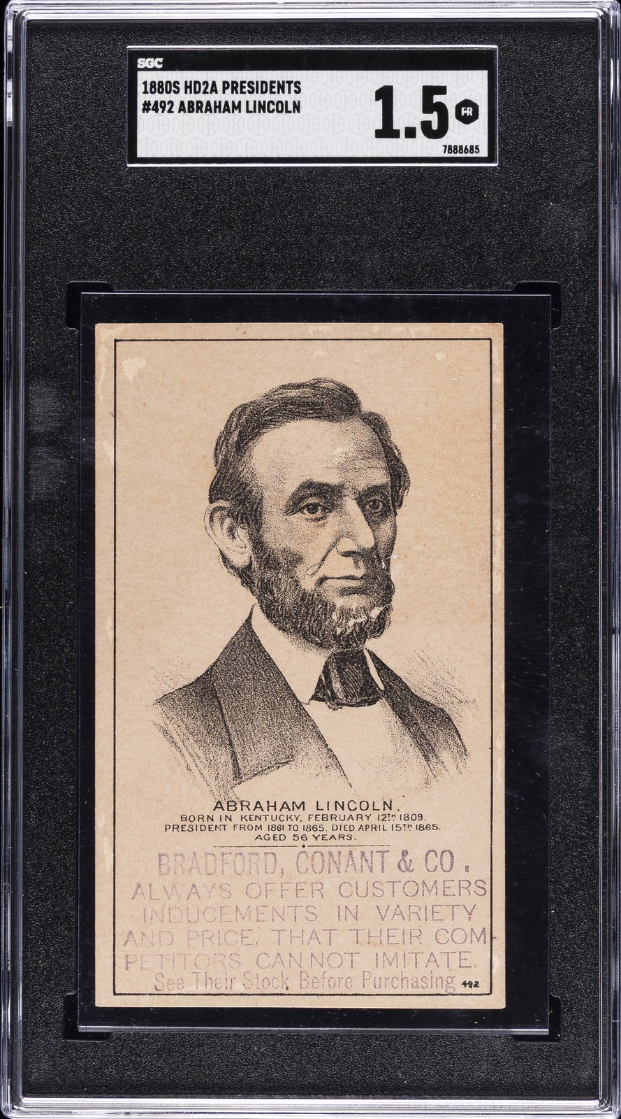 1880 HD2A US PRESIDENT #492 ABRAHAM LINCOLN SGC 1.5