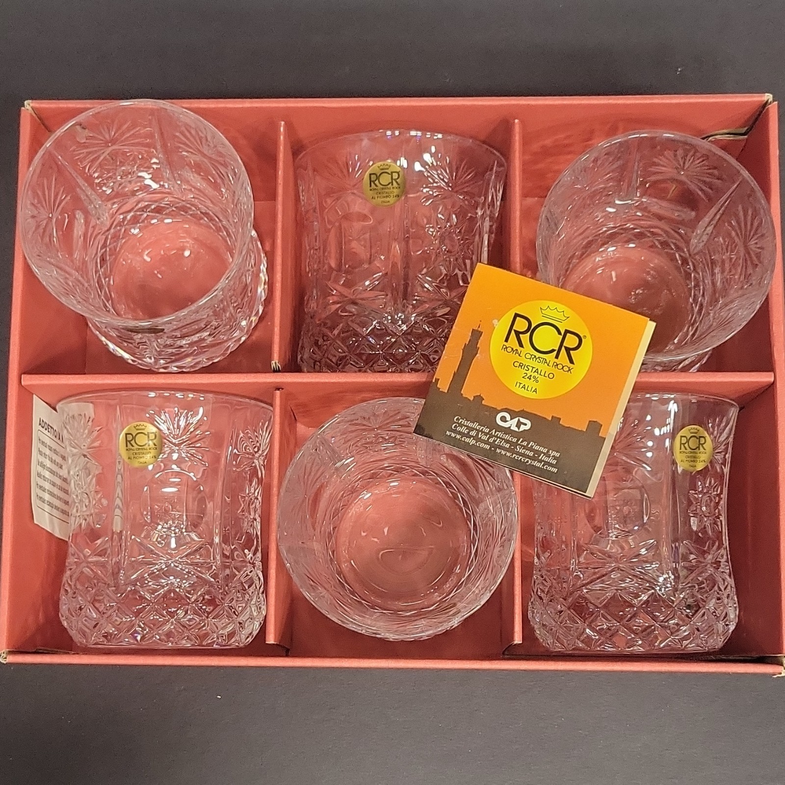 RCR Royal Crystal Rock Impero Lead Crystal Whiskey Glasses Set of 6, 11 oz