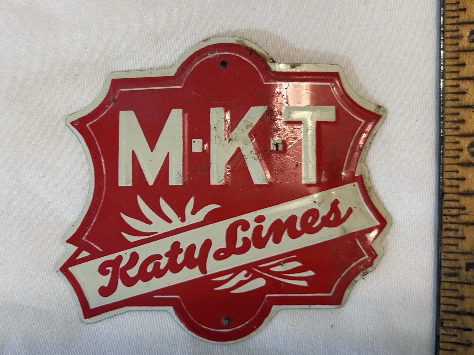M-K-T Katy Lines Red Metal Railroad Sign Plaque Plate w/ Mounting Holes
