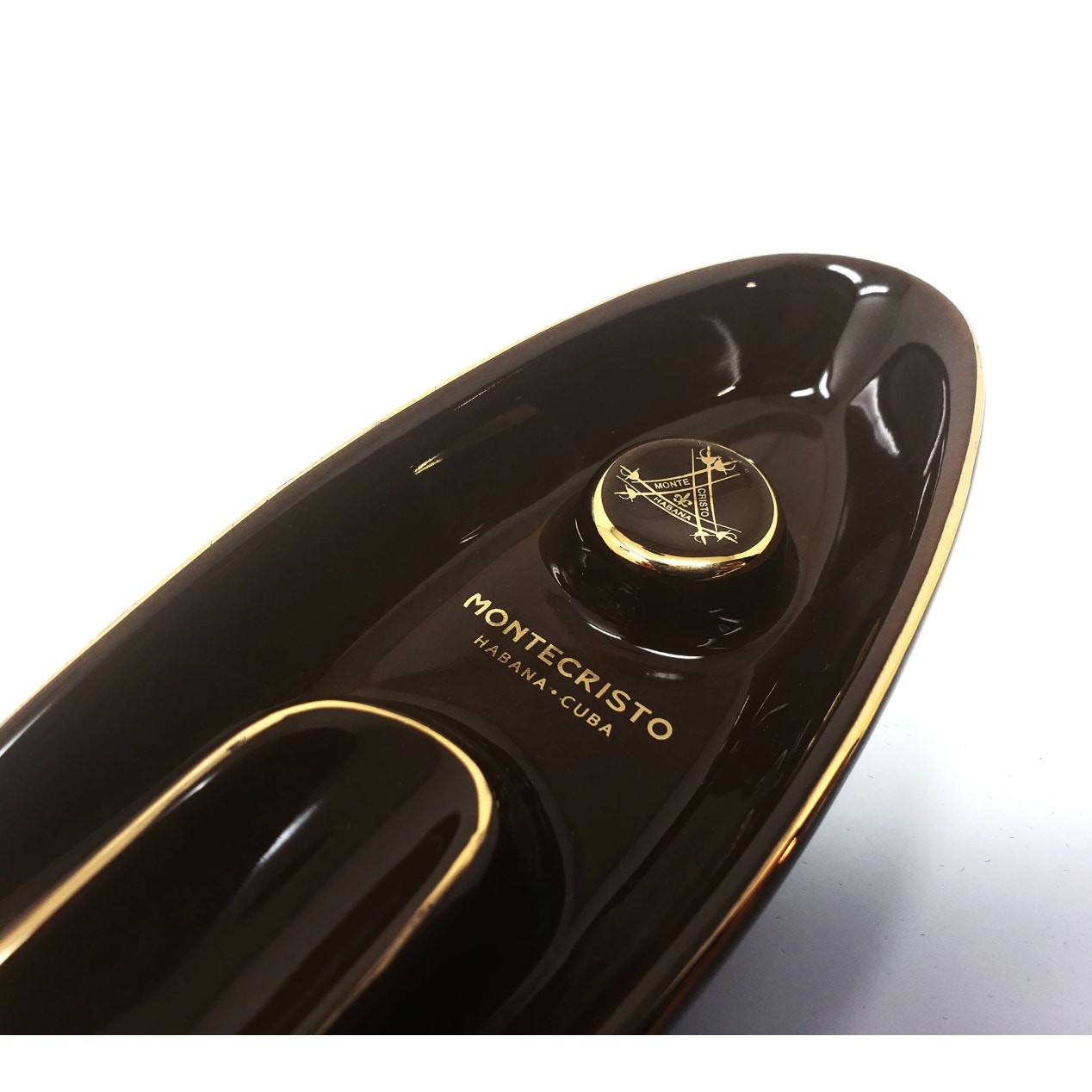 NIB Luxury Black & Gold Ceramic Single Cigar Ashtray