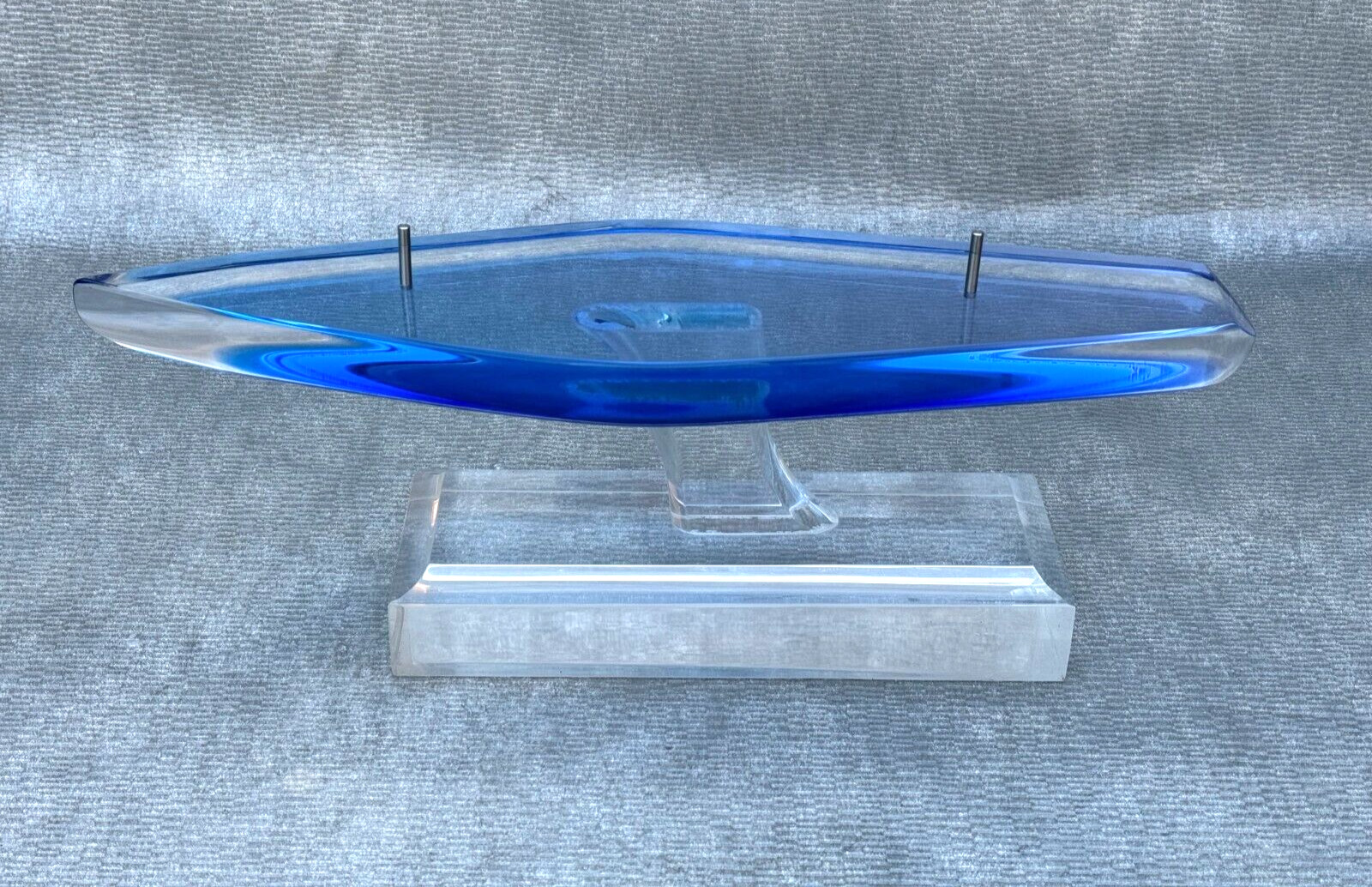 J PENRI 1998 SIGNED CLEAR LUCITE ACRYLIC BOAT YACHT BODY & STAND NO SAILS 18.5\