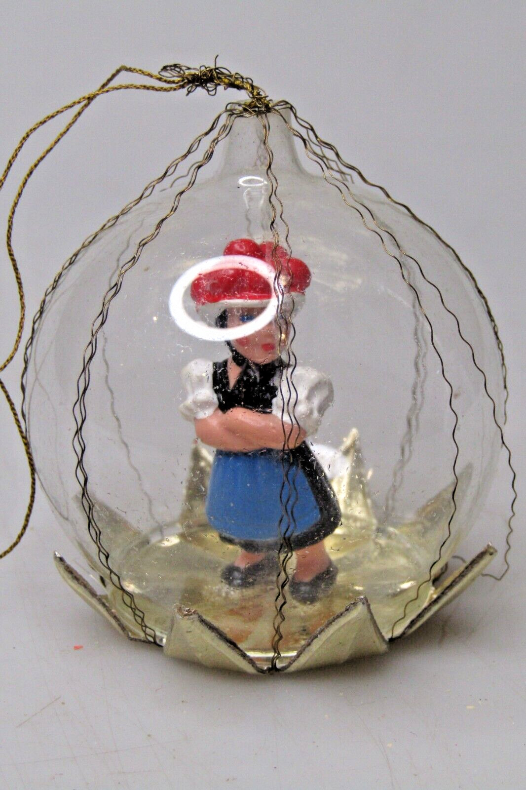 Vintage Clear Glass Diorama Little Red Riding Hood Christmas Ornament Germany