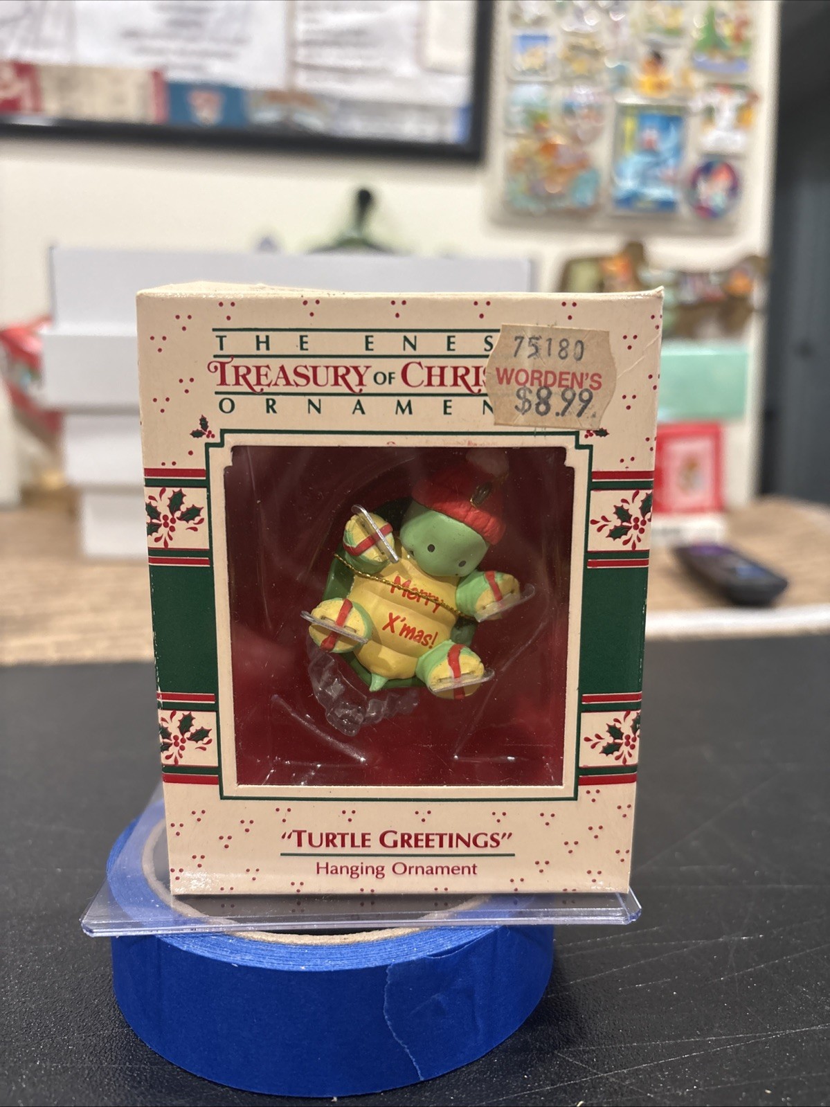 Vintage 1988 Enesco Treasury of Christmas Turtle Greetings Turtle Ornament