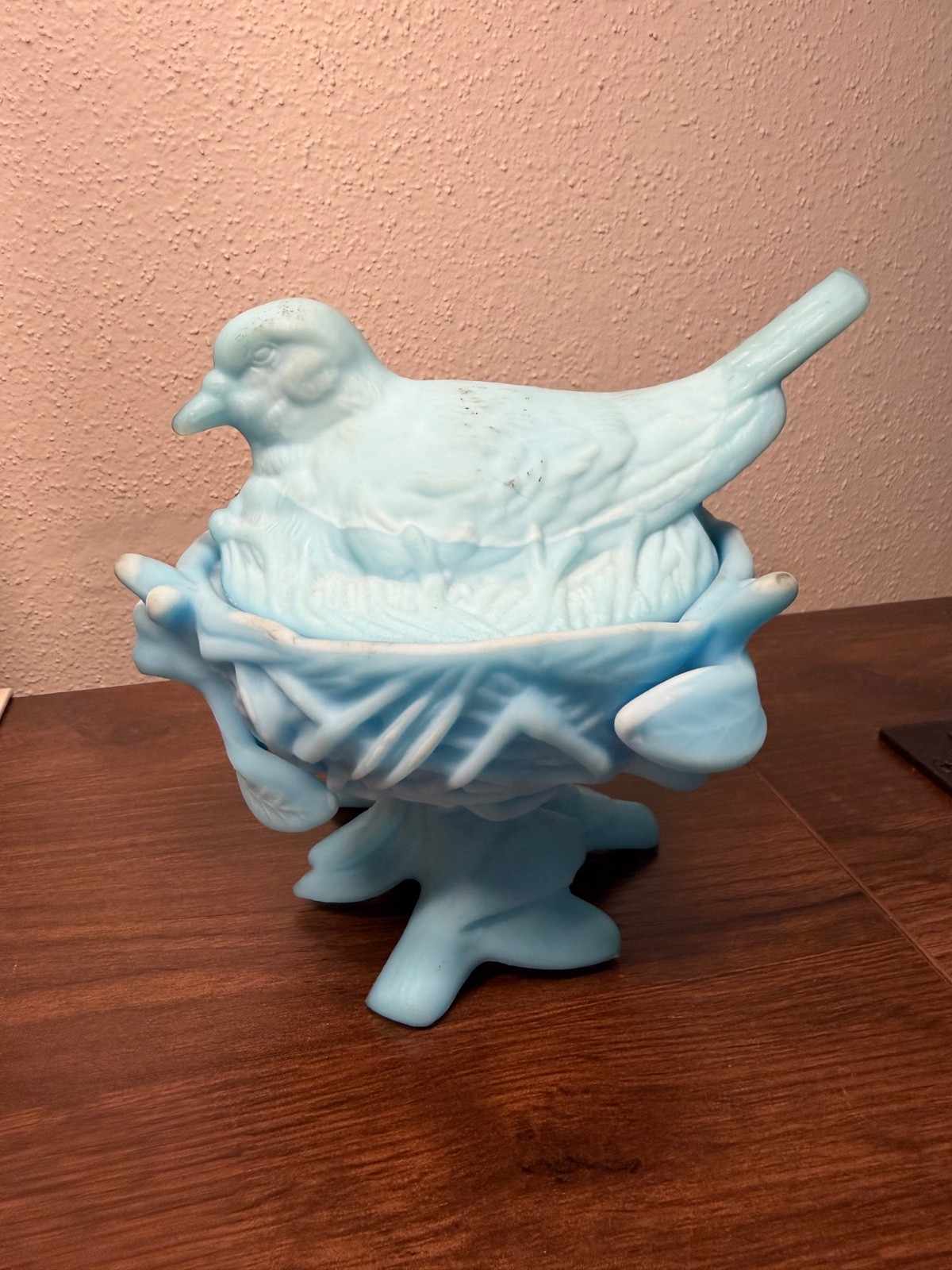 Westmoreland Robin Bird Dove Nest Footed Bowl/Candy Dish & Lid Blue Milk Glass Westmoreland Robin Bird Dove Nest Footed Bowl/Candy Dish & Lid Blue Milk Glass