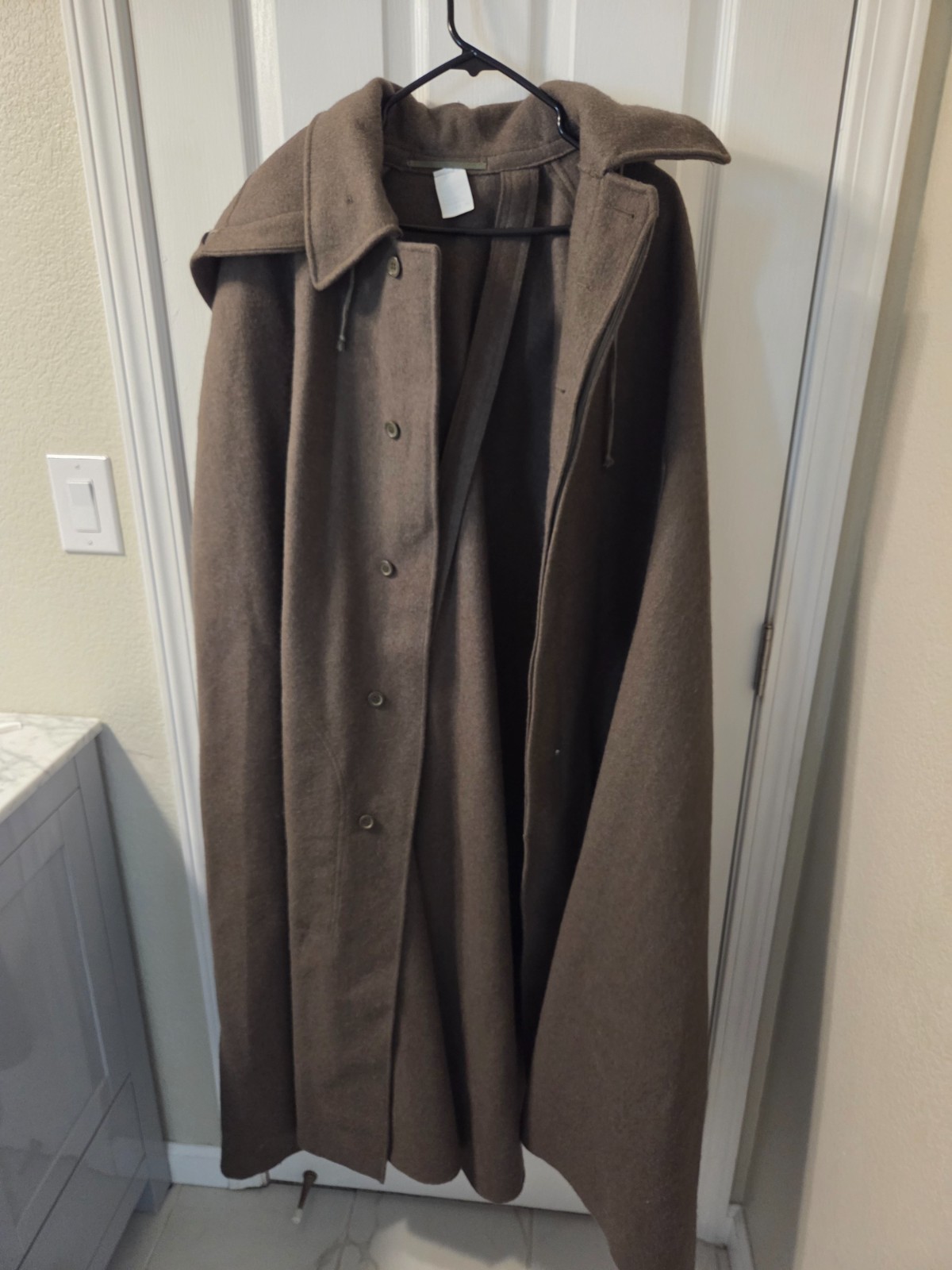 Vintage US Military Wool Overcoat Trench Coat Olive Green Mens XL - 2XL #S147
