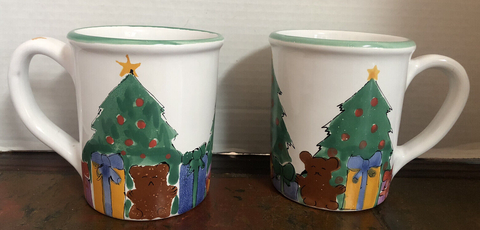 Starbucks Set Of 2 Large Coffee Mugs Christmas Tree Gift Teddy Bear Star Hungary