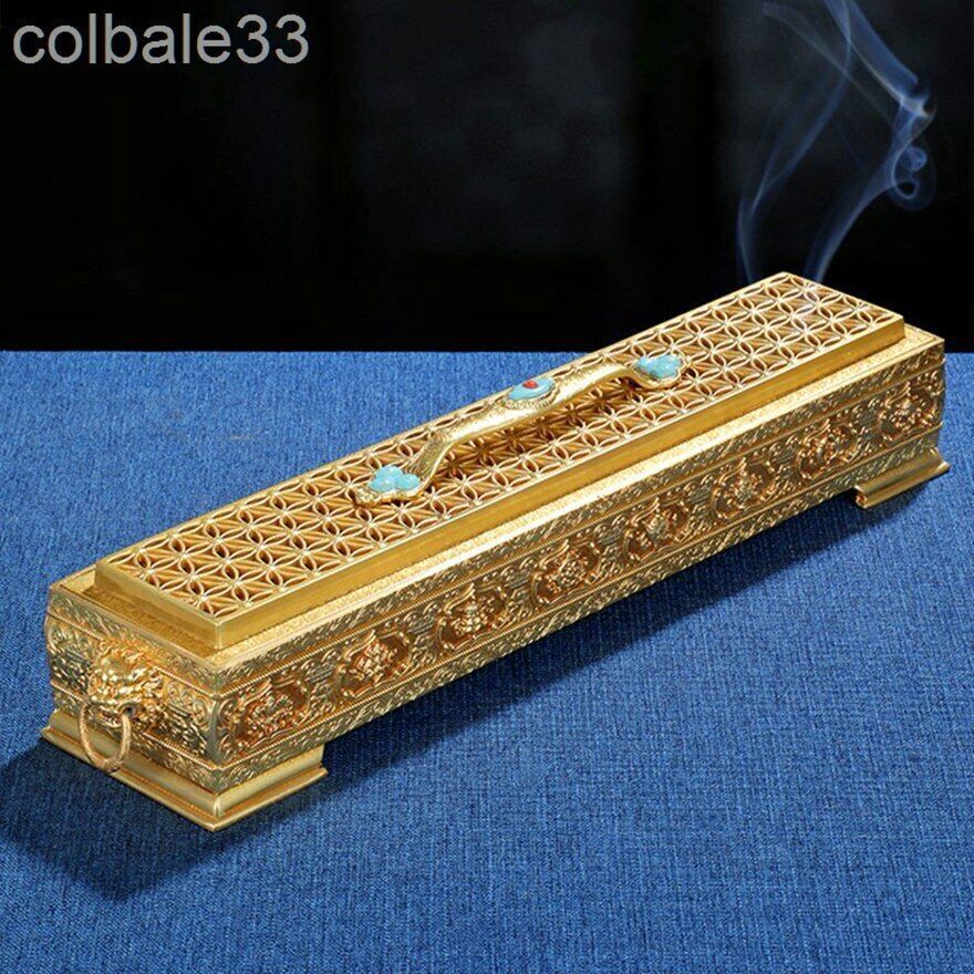 32cm Copper Eight auspicious horizontal incense burner Tibetan censer