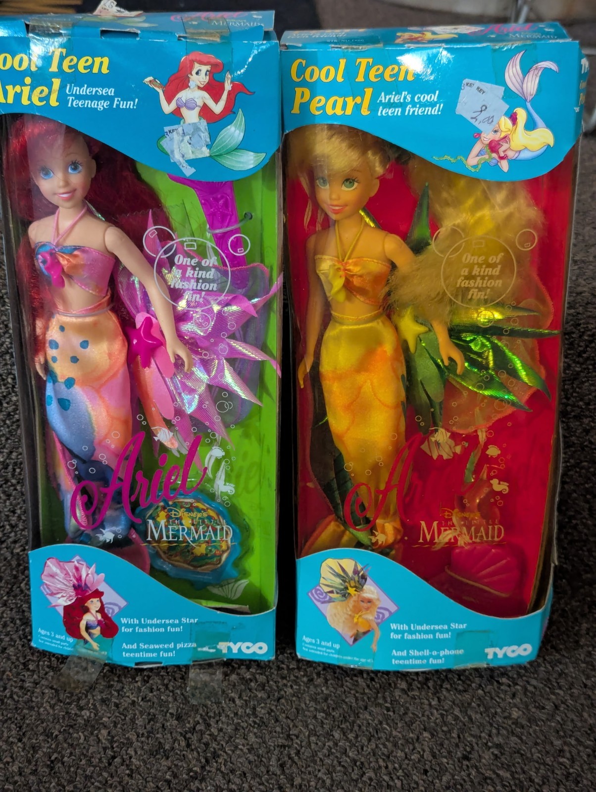 Vintage 1992 Tyco Disney Little Mermaid Cool Teen Ariel & Pearl NIB Damaged Box