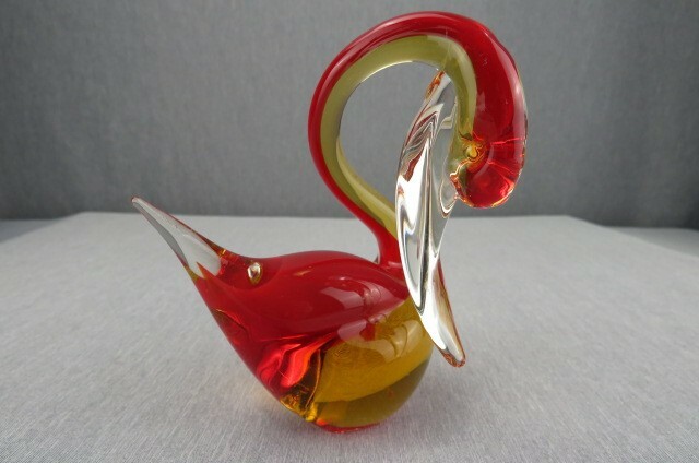 Vintage Murano Red/ Amber Sommerso Glass Swan/Bird Art Glass Figurine