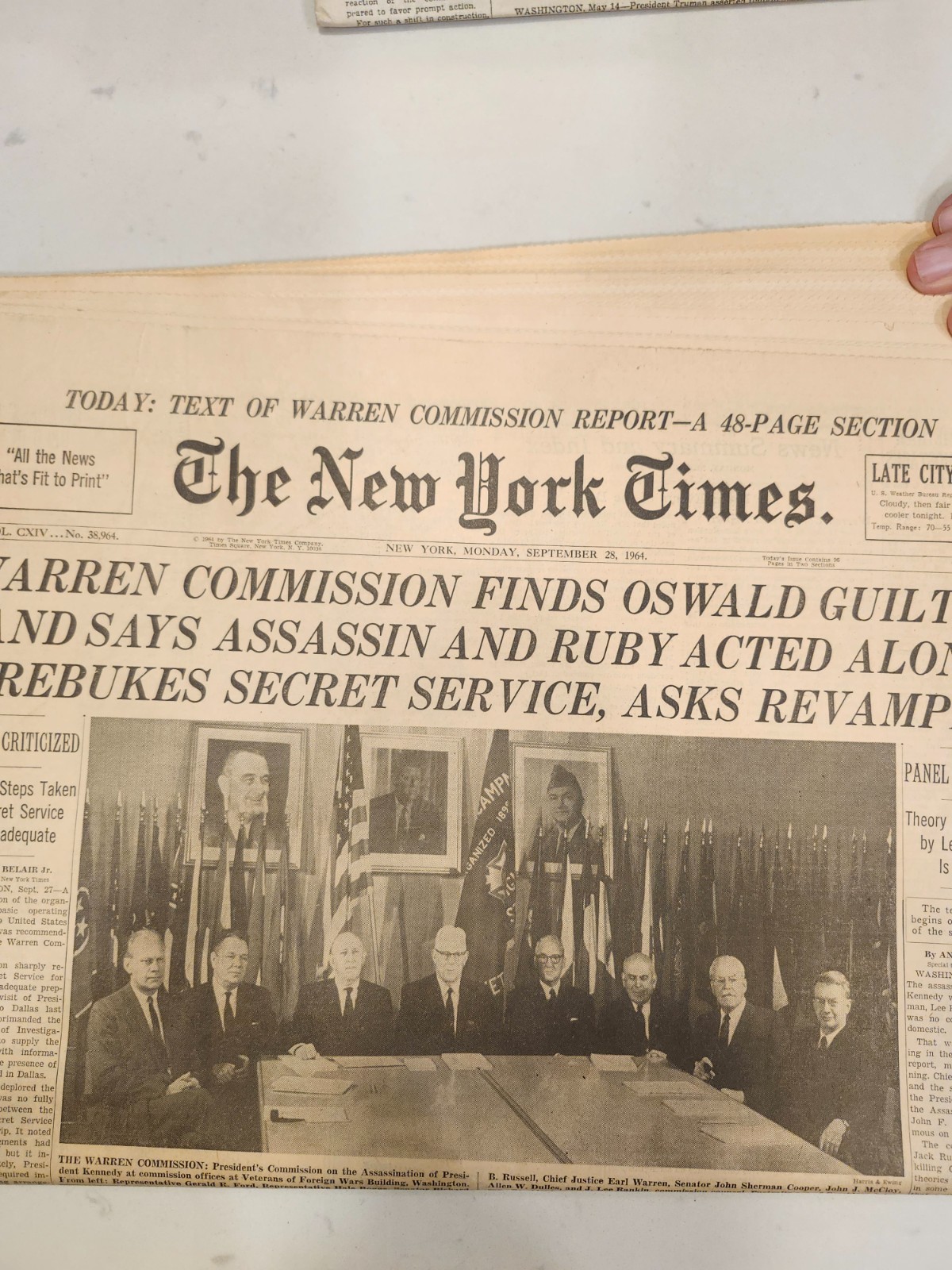 New york times Oswald Found guilty, Kennedy assassination sept 28, 1964