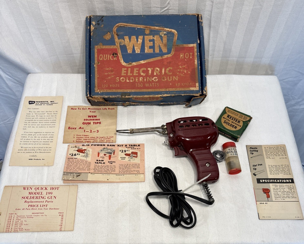 Vintage WEN Quick-Hot Electronic Soldering Gun Model 199 RED w/Box TESTED WORKS