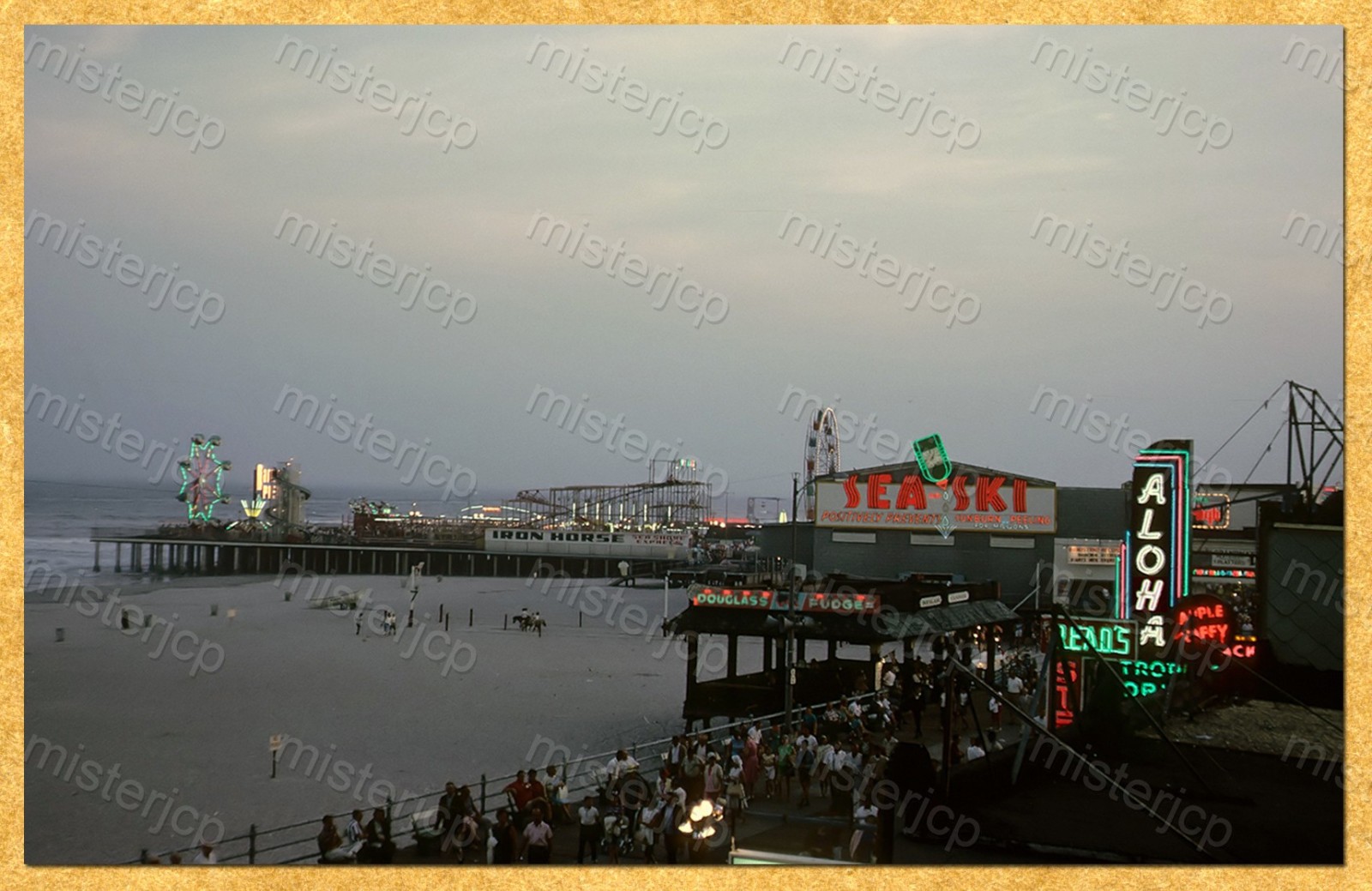 Marine Pier at dusk from the 1960s WILDWOOD BY THE SEA, NJ New Jersey - Postcard