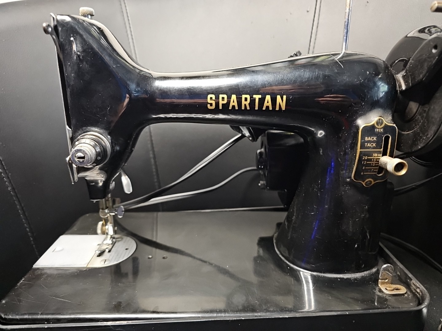 1950s Vintage Singer Spartan Sewing Machine with Travel Case, Light and Base